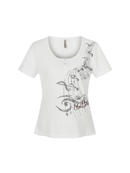 'Melody Era' Music Note Print Scoop Neck T-Shirt AlielNosirrah