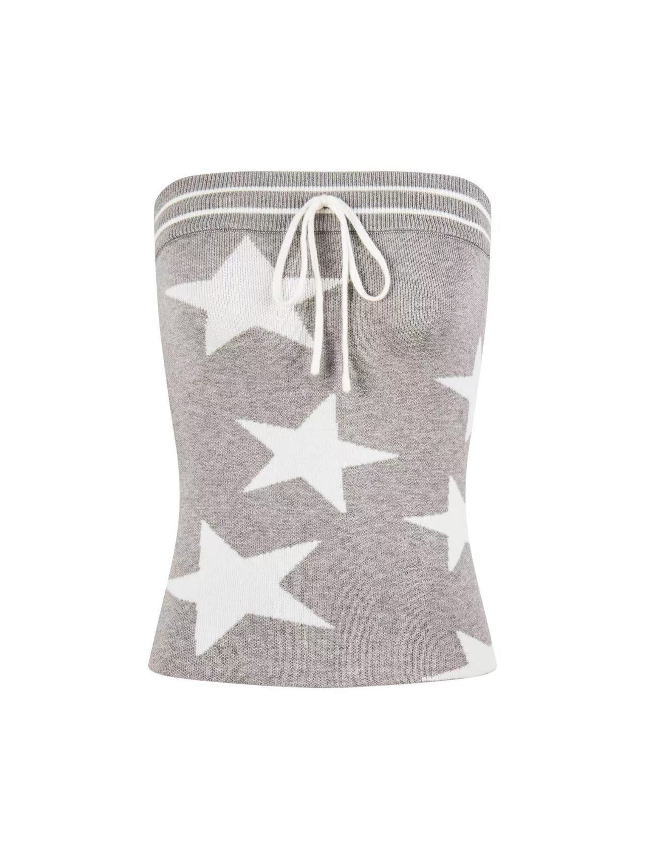 'Disco Star' Star Patchwork Knitted Striped Tube Top AlielNosirrah