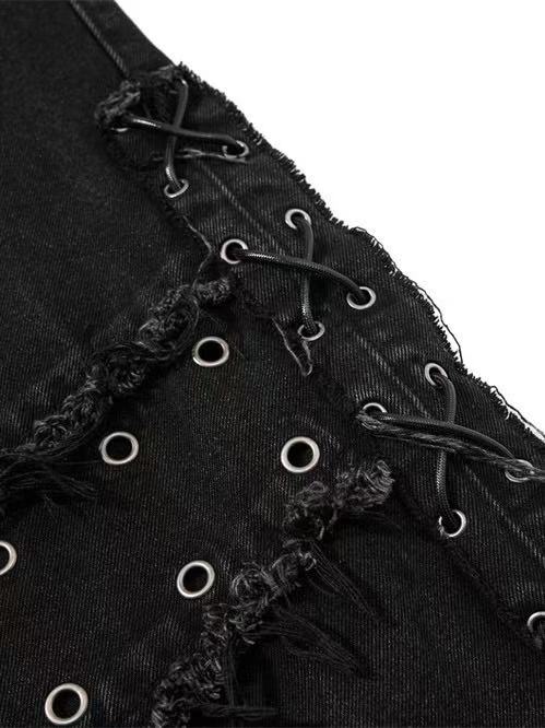 'OldSoul' Vintage Studded Distressed Frayed Flare Jeans