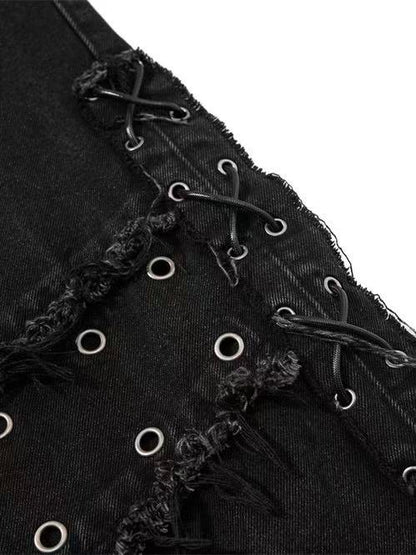 'OldSoul' Vintage Studded Distressed Frayed Flare Jeans