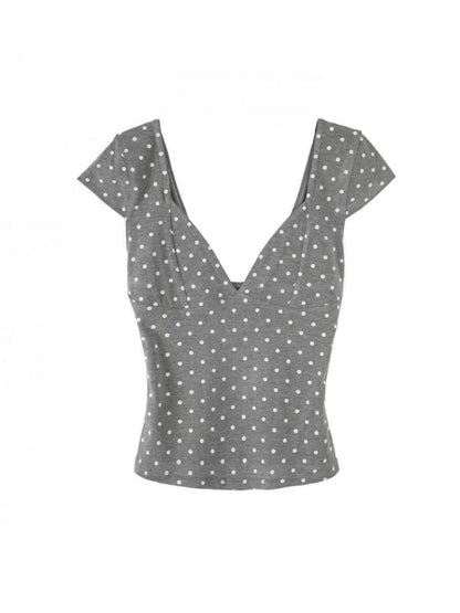 'Tea time' Coquette Polka Dot V-Neck Shirts With Angel Wing Choker AlielNosirrah