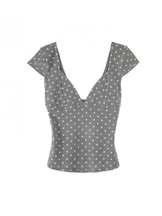 'Tea time' Coquette Polka Dot V-Neck Shirts With Angel Wing Choker AlielNosirrah