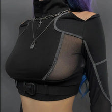 Load image into Gallery viewer, &#39;Adira&#39; Goth Dark See-Through Buckle Crop Top
