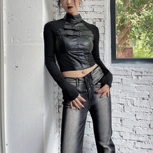 Load image into Gallery viewer, &#39;Alyen&#39; slim-fit leather-paneled long-sleeve top AlielNosirrah
