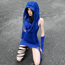 Load image into Gallery viewer, &#39;Aqua&#39; Klein Blue Wasteland Punk Hooded Dress AlielNosirrah
