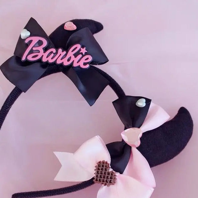 Bad Barbie' Horns Black Pink Bow Tie Headband AlielNosirrah