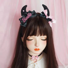 Load image into Gallery viewer, Bad Barbie&#39; Horns Black Pink Bow Tie Headband AlielNosirrah
