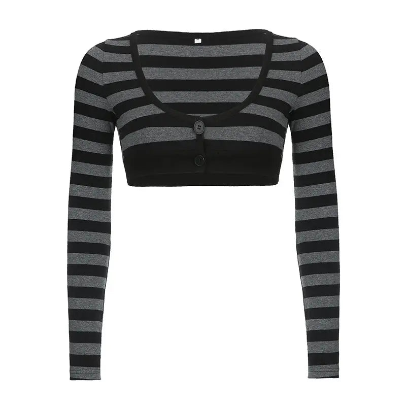 'Bad Idea' Striped Long Sleeves Crop Top AlielNosirrah