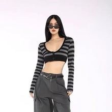 Load image into Gallery viewer, &#39;Bad Idea&#39; Striped Long Sleeves Crop Top AlielNosirrah
