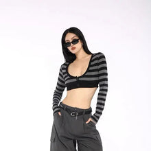 Load image into Gallery viewer, &#39;Bad Idea&#39; Striped Long Sleeves Crop Top AlielNosirrah
