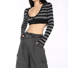 Load image into Gallery viewer, &#39;Bad Idea&#39; Striped Long Sleeves Crop Top AlielNosirrah
