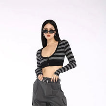 Load image into Gallery viewer, &#39;Bad Idea&#39; Striped Long Sleeves Crop Top AlielNosirrah
