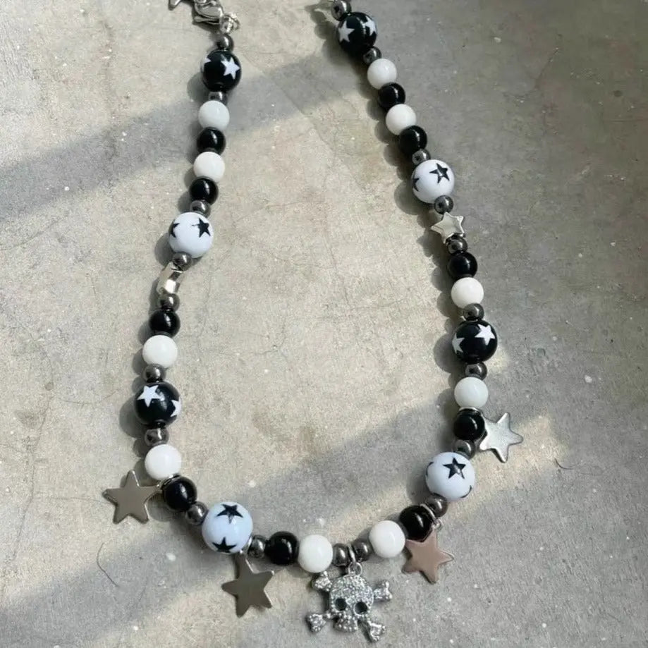 'Baddies Alert' Black & White Handmade Skull Necklace AlielNosirrah