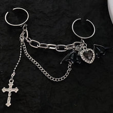 Load image into Gallery viewer, &#39;Bat Doll&#39; Kawaii Goth bat Wings &amp; Cross Rings Set AlielNosirrah
