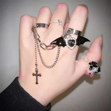 Load image into Gallery viewer, &#39;Bat Doll&#39; Kawaii Goth bat Wings &amp; Cross Rings Set AlielNosirrah
