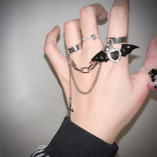 Load image into Gallery viewer, &#39;Bat Doll&#39; Kawaii Goth bat Wings &amp; Cross Rings Set AlielNosirrah
