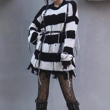Load image into Gallery viewer, &#39;Blight&#39; Grunge Fairy Striped Hollow-Out Sweater - AlielNosirrah
