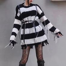 Load image into Gallery viewer, &#39;Blight&#39; Grunge Fairy Striped Hollow-Out Sweater - AlielNosirrah
