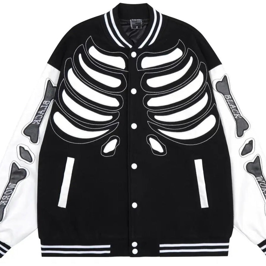 'Bone Lab' Patchwork PU Leather Bomber Jacket AlielNosirrah