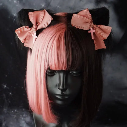 [Brenda] Cat Ears  E-girl Pink Bow Hair Pins - AlielNosirrah