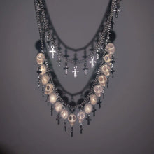 Load image into Gallery viewer, &#39;Buried&#39; Skull &amp; Cross Double Chain Dark Gothic Necklace - AlielNosirrah
