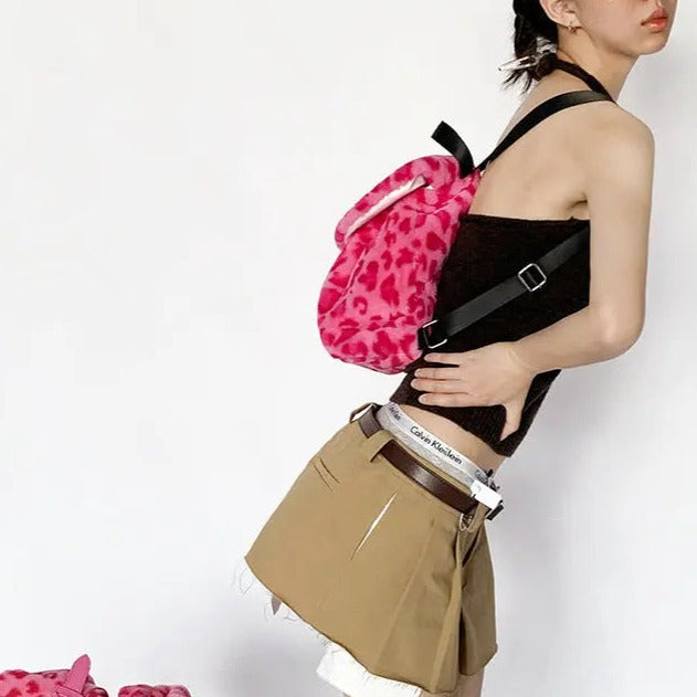 'Cheetah'  Pink Fluffy Fur Backpack AlielNosirrah