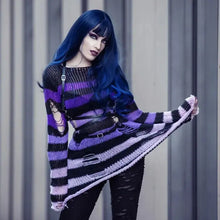 Load image into Gallery viewer, &#39;CrossRoads&#39; Stripped Grunge Gradient Sweater
