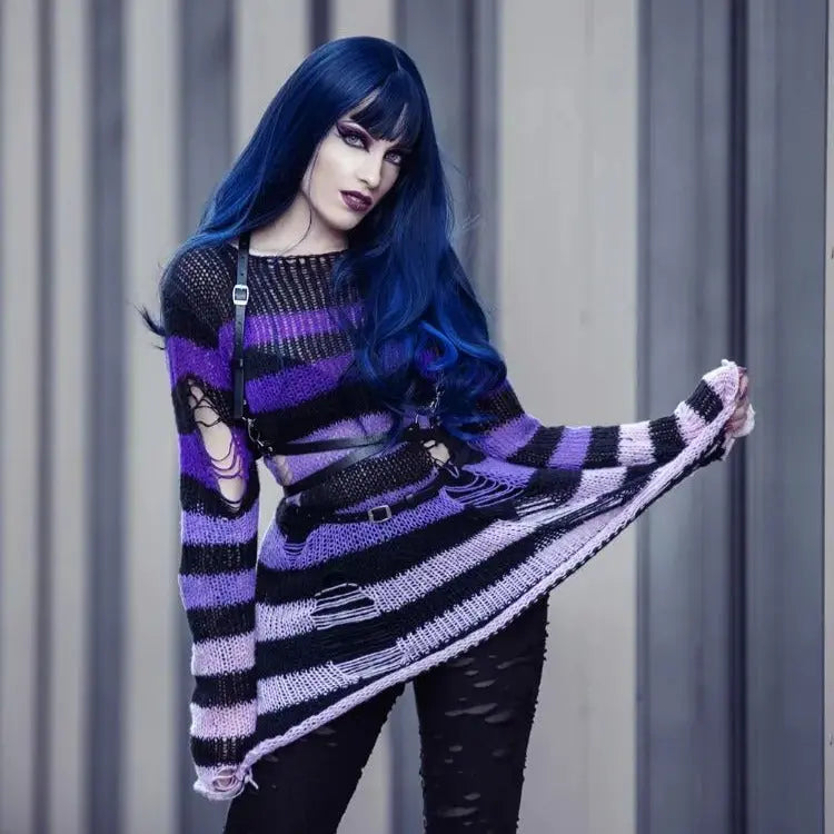 'CrossRoads' Stripped Grunge Gradient Sweater