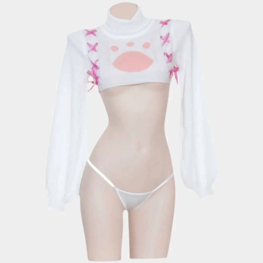 'Cutie Paw' Kawaii Paw Cropped Knitted Sweater AlielNosirrah