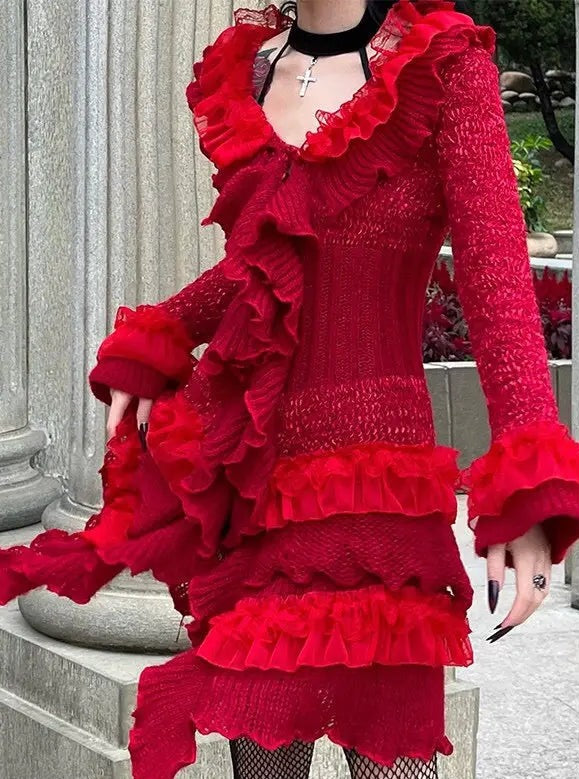'Dear Rosa' Ruffle Knitted Sweater Dress AlielNosirrah