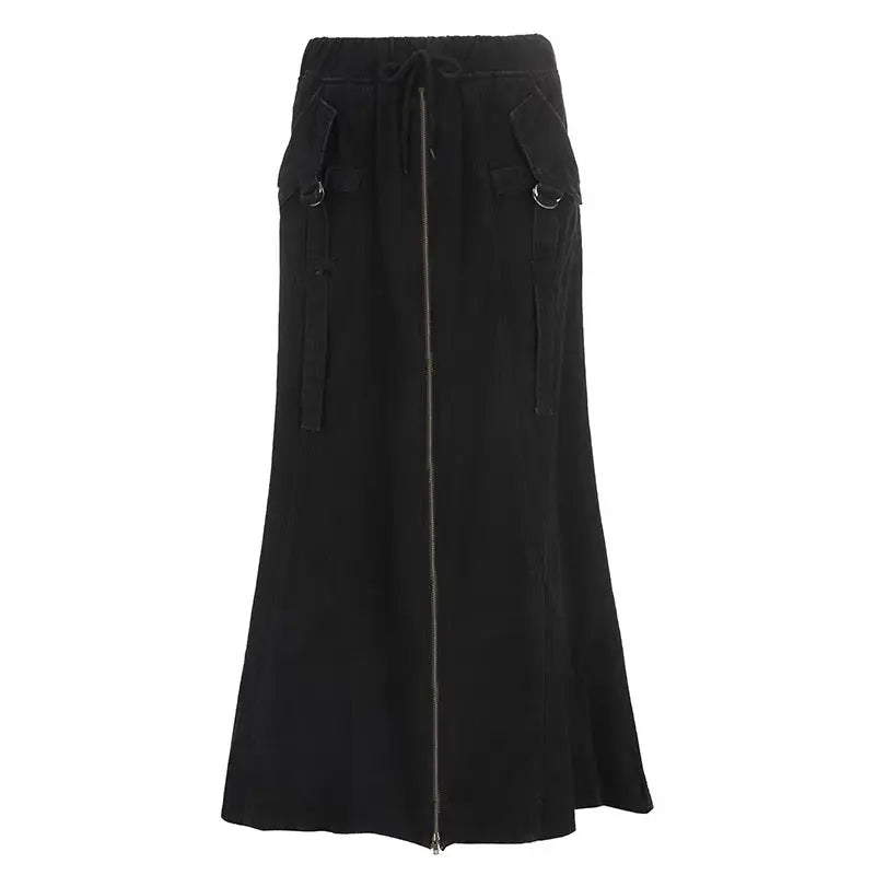 'Deep Dive' Zip-Up Drawstring Midi Skirt AlielNosirrah