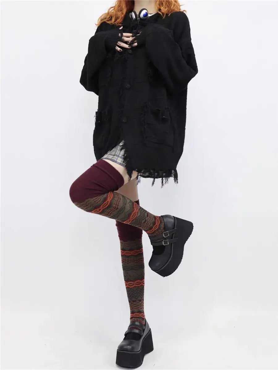 'Dim  Lights' Grunge Stripped Long Socks AlielNosirrah