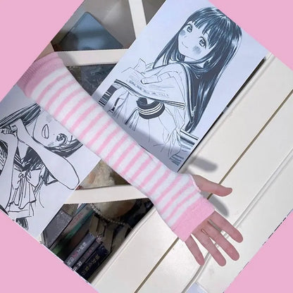 'Divide' Anime Striped Long Sleeves Gloves AlielNosirrah
