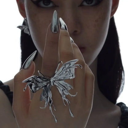 'DreamFlow' Melting  Butterfly Cyberpunk Rings - AlielNosirrah