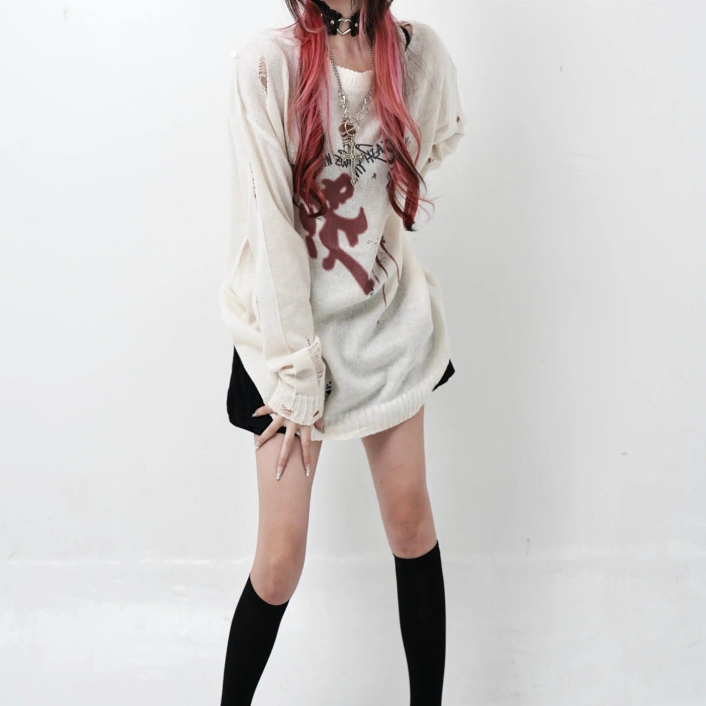 'Dreamcore' Oversized Alt Vague Printed Knitted Top
