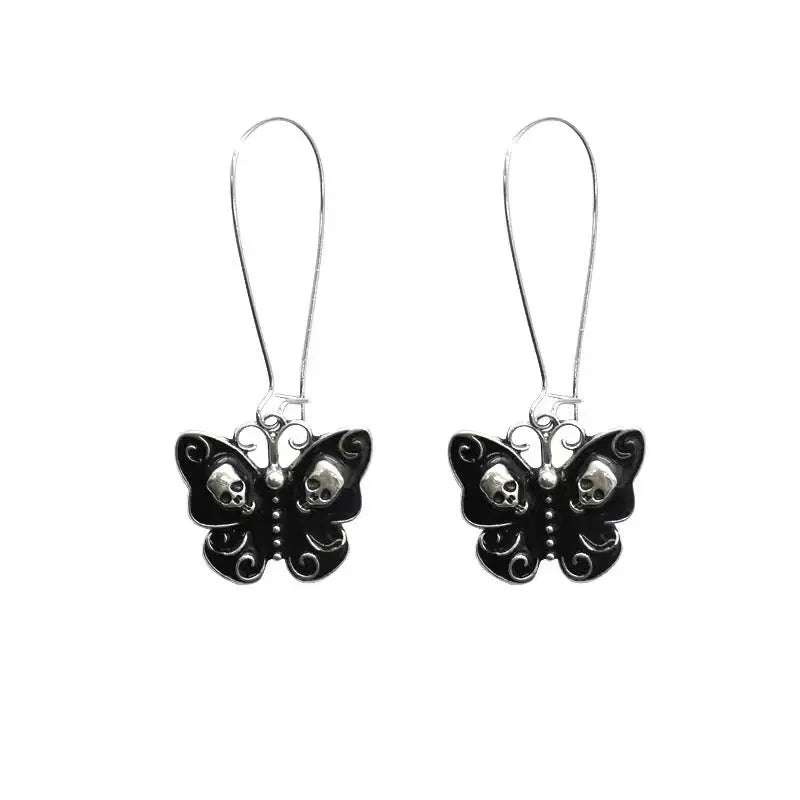 'Echo' Butterfly Shape Skull Goth Earrings - AlielNosirrah