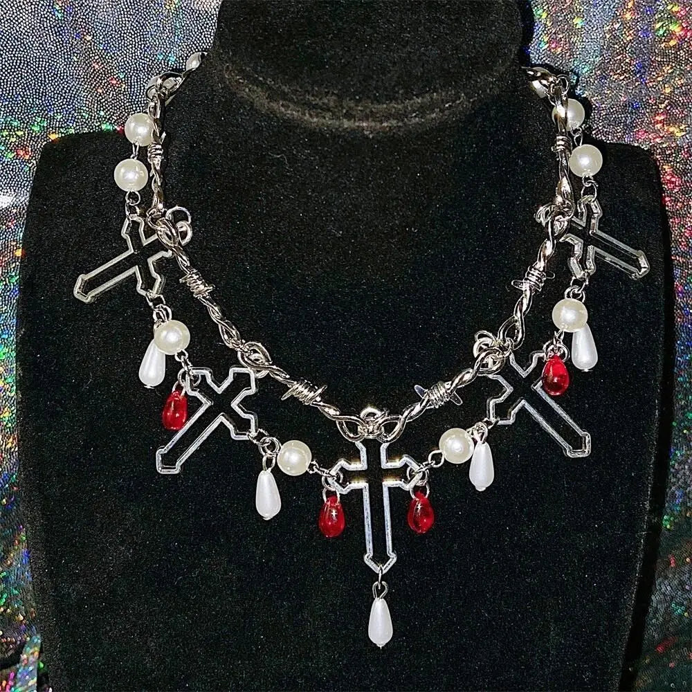 'Feast Goth Cross Beads Pendants Necklace AlielNosirrah