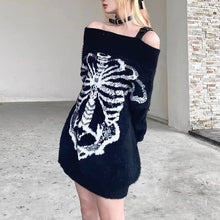 Load image into Gallery viewer, &#39;Flower Bone&#39; Dark Pattern Shoulder Off Oversized Sweater AlielNosirrah
