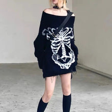 Load image into Gallery viewer, &#39;Flower Bone&#39; Dark Pattern Shoulder Off Oversized Sweater AlielNosirrah
