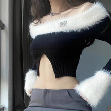 Load image into Gallery viewer, &#39;Frosting&#39; Black &amp; White Fluffy Crop Top AlielNosirrah
