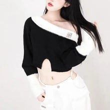 Load image into Gallery viewer, &#39;Frosting&#39; Black &amp; White Fluffy Crop Top AlielNosirrah
