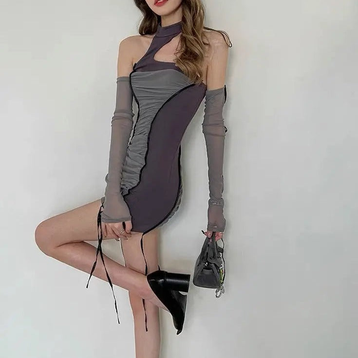 'Galaxy' Tech-wear Grey Patchwork Dress AlielNosirrah