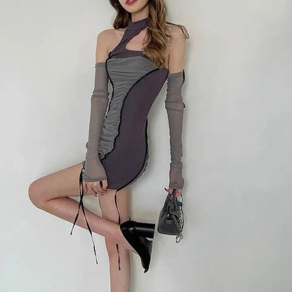 'Galaxy' Tech-wear Grey Patchwork Dress AlielNosirrah