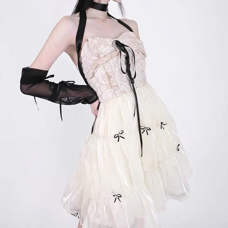 'Genesis' Fairy Gloves Lace Strapless Dress - AlielNosirrah