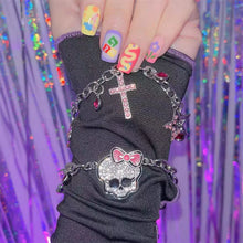 Load image into Gallery viewer, &#39;Glitter&#39; Pink Skull Kawaii Goth Bracelets
