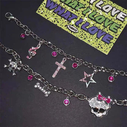 'Glitter' Pink Skull Kawaii Goth Bracelets