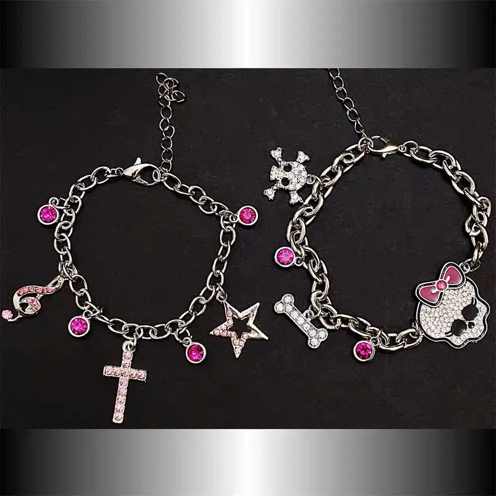 'Glitter' Pink Skull Kawaii Goth Bracelets