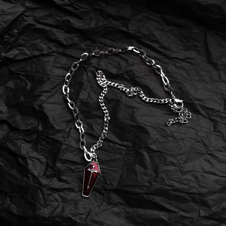 'Grave' Cross Coffin Dark Goth Necklace - AlielNosirrah