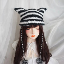 Load image into Gallery viewer, &#39;Grunge Cat&#39; Kawaii Knitted Striped Cat Ear Hat AlielNosirrah
