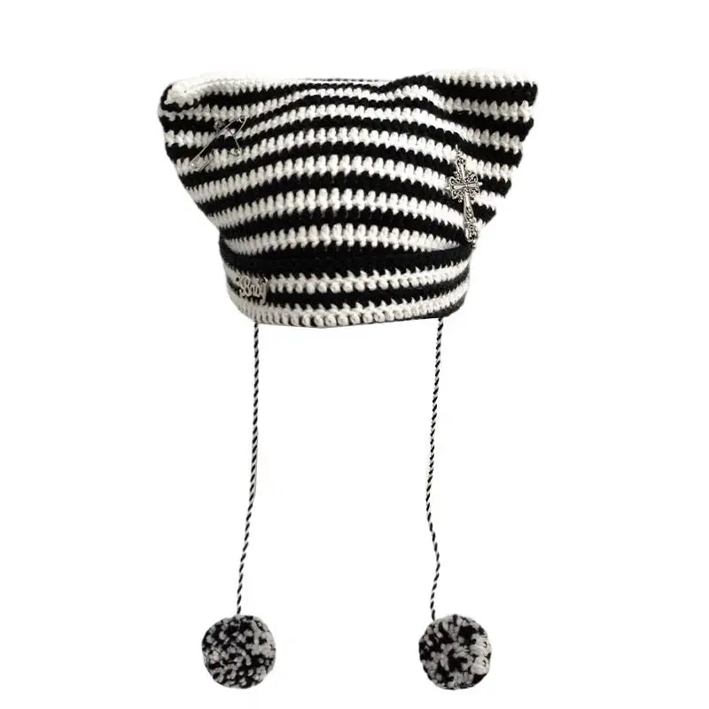 'Grunge Cat' Kawaii Knitted Striped Cat Ear Hat AlielNosirrah